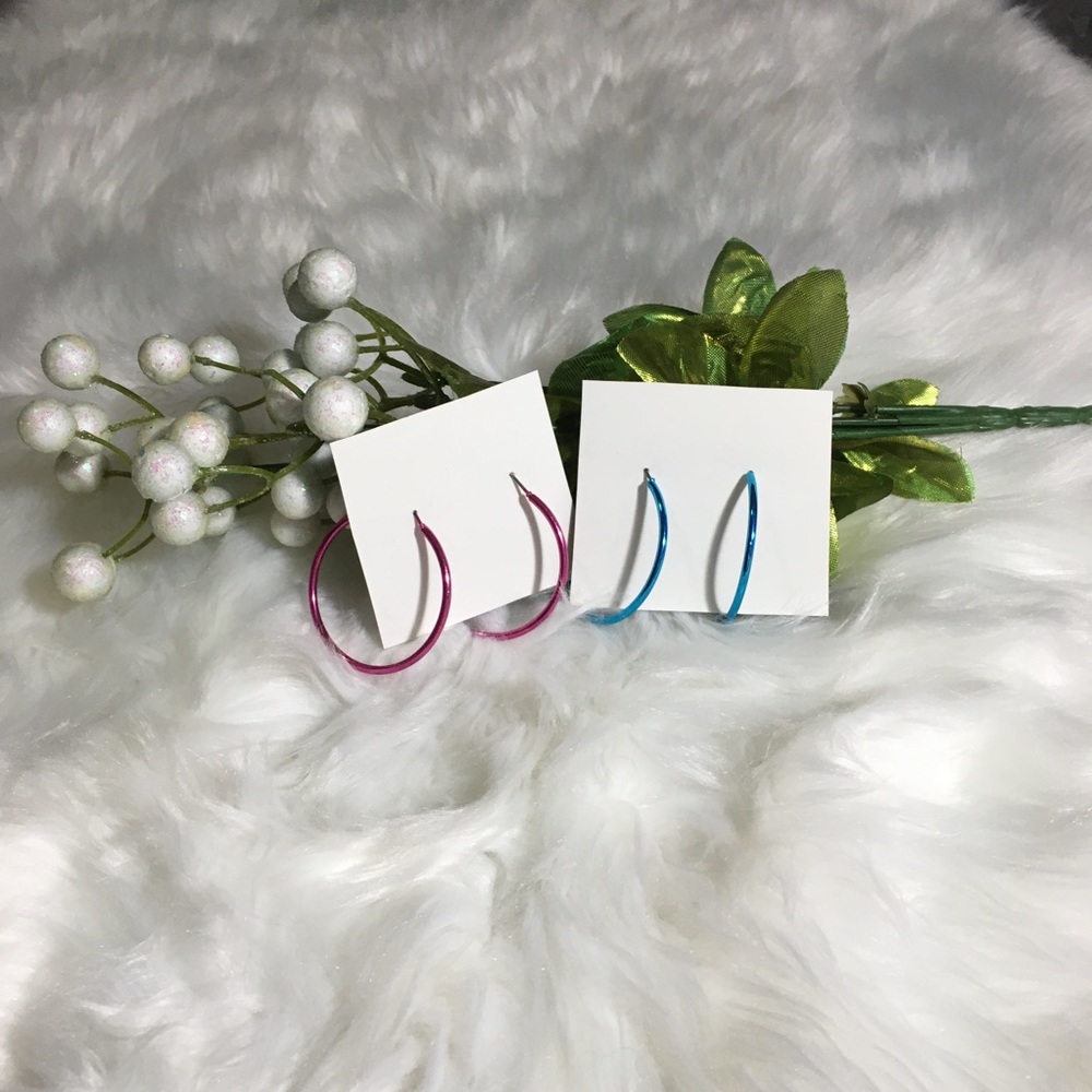 Retro Pink & Blue Hoop Earrings